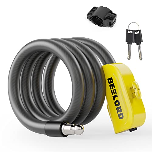 Beelord Bike Cable Lock 2.3Ft Anti Theft Bike Lock,Coiled Secure 2 Keys Bike Locks With Mounting Bracket Road Bike Mountain Scooters #TOP8