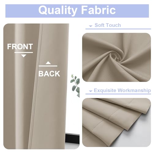 Image of Simplebrand Ava Biscotti Beige Short Blackout Curtains for Bedroom 45 Inches Long 2 Panels Set, Solid Thermal Insulated, Energy Saving Window Treatment Curtains Blackout Drapes, W40 x L45 Inch