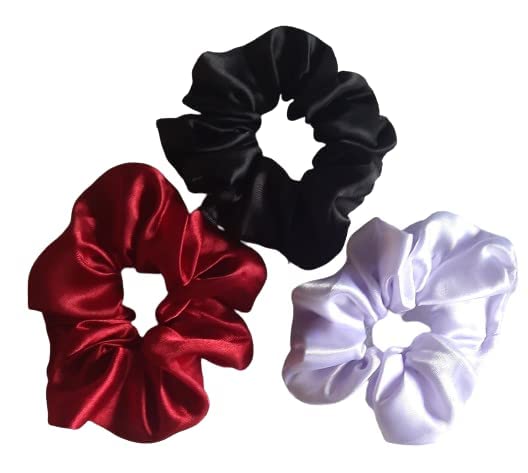 Satin Scrunchies for Women/girls – Exact Colors as Pic, Multi-Color Scrunchies | Plain Pastel Shades | Anti hair breakage, Quality Tie Elastic (Pack of 3)