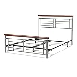 Fontane Complete Bed with Metal Geometric Panels and Rounded Cherry Top Rails, Silver Finish, Full