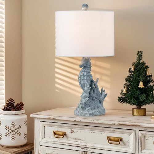 Crestview Collection Coastal Table Lamp, 21" Light Blue Resin Seahorse Lamp with Linen Shade, Ocean Nautical Home Decor for Nightstands or End Table, Beach Style Lamp for Bedroom,Living Room,Hallway - Image 7