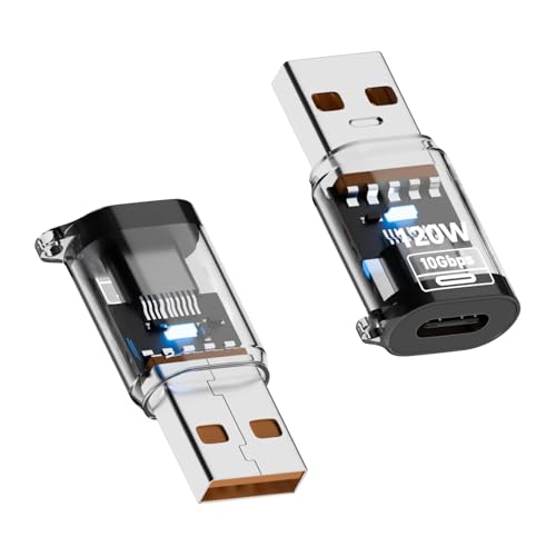 Duttek USB C Female to USB Male Adapter 10Gbps 120W USB to USB C Adapter OTG Fast Charging for New iPhone 16 Pro Max Plus 15 14 13, iPad Air 5 Mini 6 7, AirPods Transparent-2 Pack