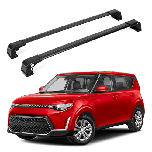 Erkul Heavy Duty 220lb Roof Rack Cross Bars for Kia Soul 2020-2025 | Aluminum Crossbars with Anti Theft Lock for Rooftop | Compatible with Fixed Points Roofs - Black