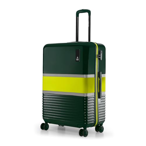 Image of Nasher Miles Mexico Hard-Sided Polycarbonate 8 Wheels Double Spinner Check-in Luggage Dark Green and Lime 28 inch |75cm Trolley Bag, Large