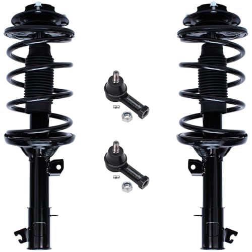 Image of Detroit Axle - Front Struts Tie Rods for Hyundai 2001-2006 Santa Fe, 2 Struts with Coil Spring Assembly 2 Outer Tie Rods 2002 2003 2004 2005 Replacement Suspension