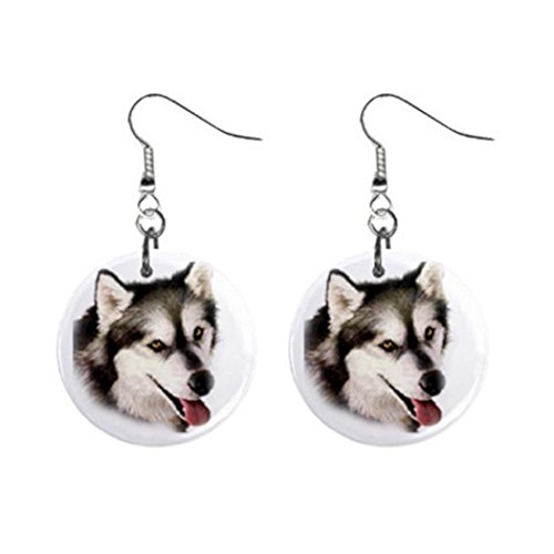 Alaskan Husky Malamute Dog pet lover Jewelry Button Earrings 12131201
