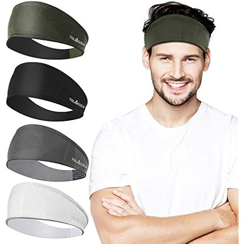 Tolaccea 4 Pack Sports Headbands Men Headband Unisex Sweatband for Workout Exercise Gym Cycling Football Tennis Baseball & Yoga Unisex Hairband Stretchy Moisture Wicking Cool Cover