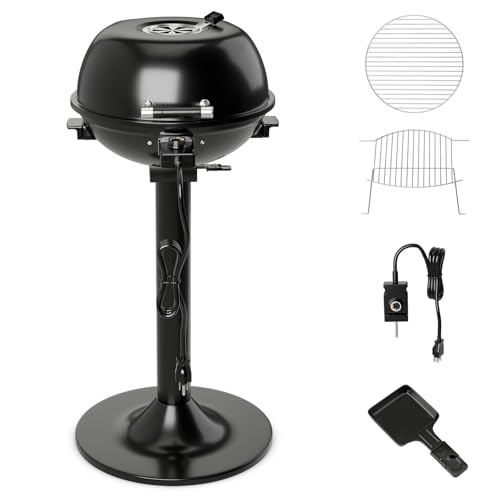 GYMAX Barbecue Électrique sur Pied, Puissance 1600W, Température Réglable 93-218℃, Gril d'Isolation, Bac à Graisse Amovible, Support Robuste, Grill Intérieur et Extérieur