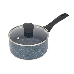 Russell Hobbs RH00845EU Nightfall Stone Saucepan with Lid 18cm – 2L Induction Saucepan, Non Stick Sauce Pot, Suitable for All Stoves, Stay Cool Handle, Multi Purpose Cooking Pot, Tempered Glass Lid