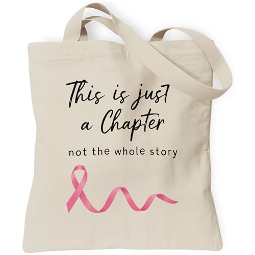 TOTEUSVIA Breast Cancer Awareness Tote Bag for Women This is Just A Chapter Reusable Canvas Bag