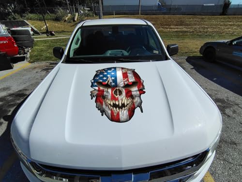 Image of Skull Decal - Premium Decals for Trucks and Cars - American Flag with Red Reflective Eyes Skull - Cool and Unique Sniper Decal and Decals with Military Graphic