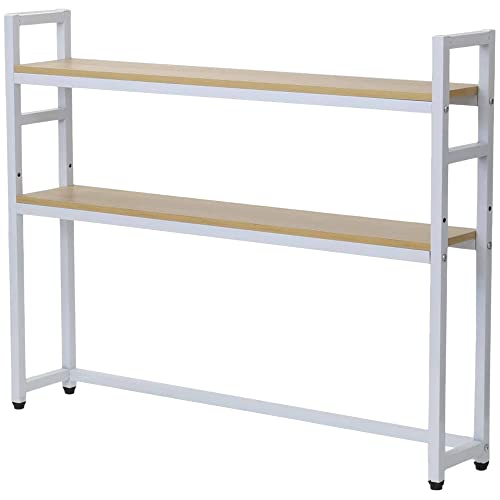 Bonarca デスク上収納ラック デスク上置き棚 机上ラック 2段 幅115cm ホワイト×ライトブラウン 机上台 木製 耐荷重各棚35kg モニター台 机上収納 書類棚