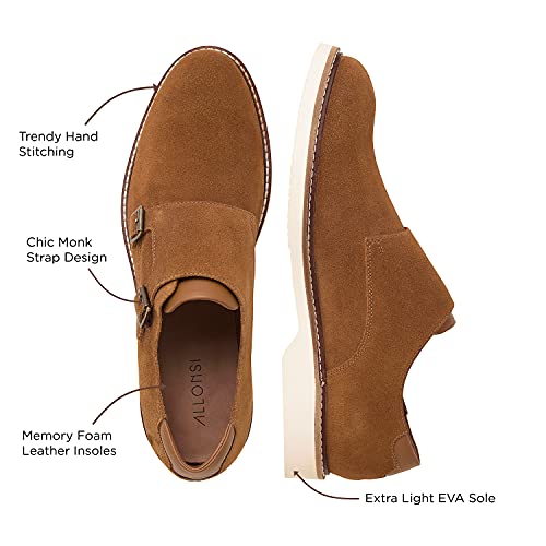 Neil | Genuine Leather Suede Dress Shoes | Luxury Men's Monk Strap Shoes | Handcrafted Trendy Casual Shoes | Lightweight EVA Sole | Brown, One Size Fits Most4