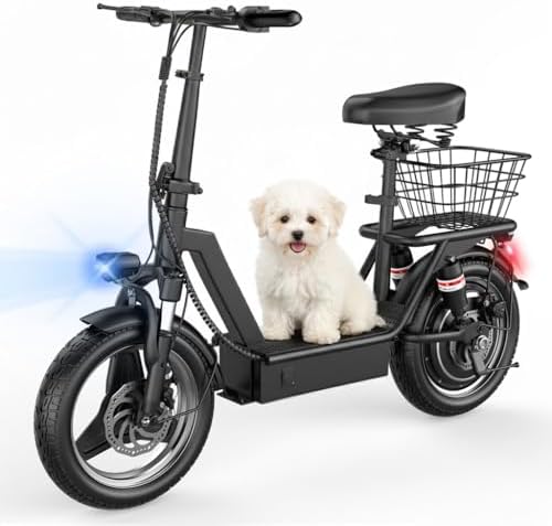 1400W Peak Motor Electric Scooter for Adults, 65 KM of Range Scooter with Seat, 48KM/H Top Speed, 48V 18Ah Battery, Dual Suspension, Foldable E Scooter with Rear Basket for Cargo, Commuting