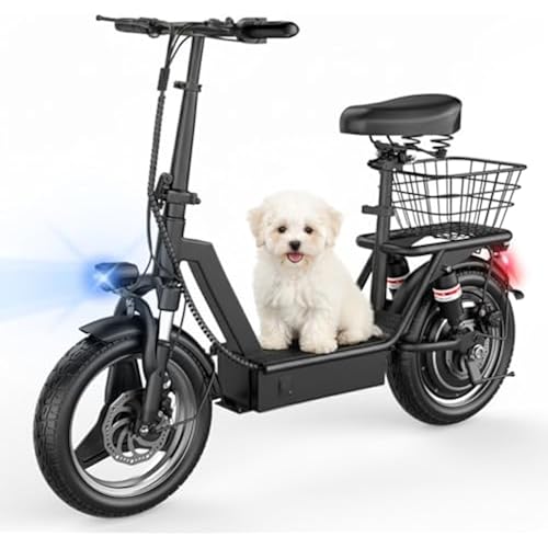 Electric Scooter Adults with Seat, 1000W Peak Motor, 35 Miles Range, 25MPH Top Speed, 14" Foldable E-Scooter with Seat and Basket for Cargo, Dual Suspension for Commuting