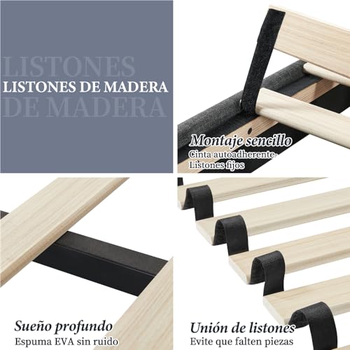 Yaheetech Marco de Cama Tapizada de 160 x 200 cm Camas de Matrimonio con Cabecero Regulable en Altura Estructura Estable con Listón de Madera, Color Gris Oscuro - imagen 6