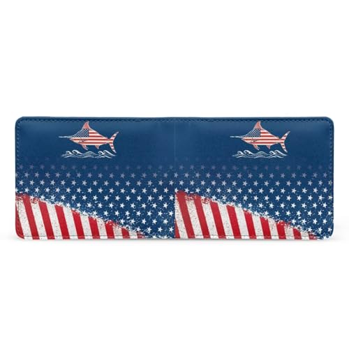 Image of Coldinair USA Flag Fish Leather Wallet for Teen Boys Kids Purse Wallets Leather Boys Bifold Wallet Credit Card Cash Id Holder Cool Slim Bifold Small Coin Purses,Waterproof