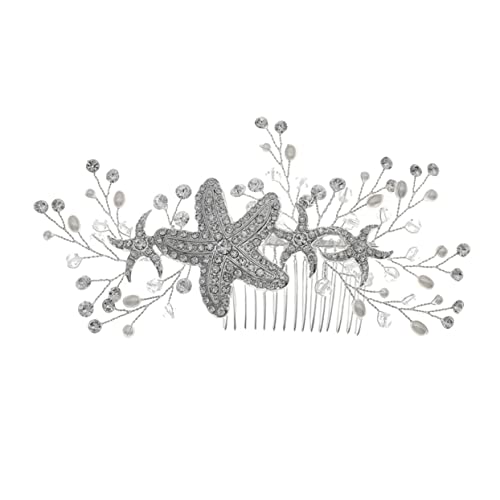 FRCOLOR Starfish Rhinestone Hair Comb with Pearls and Beads - Bridal Headpiece for Wedding