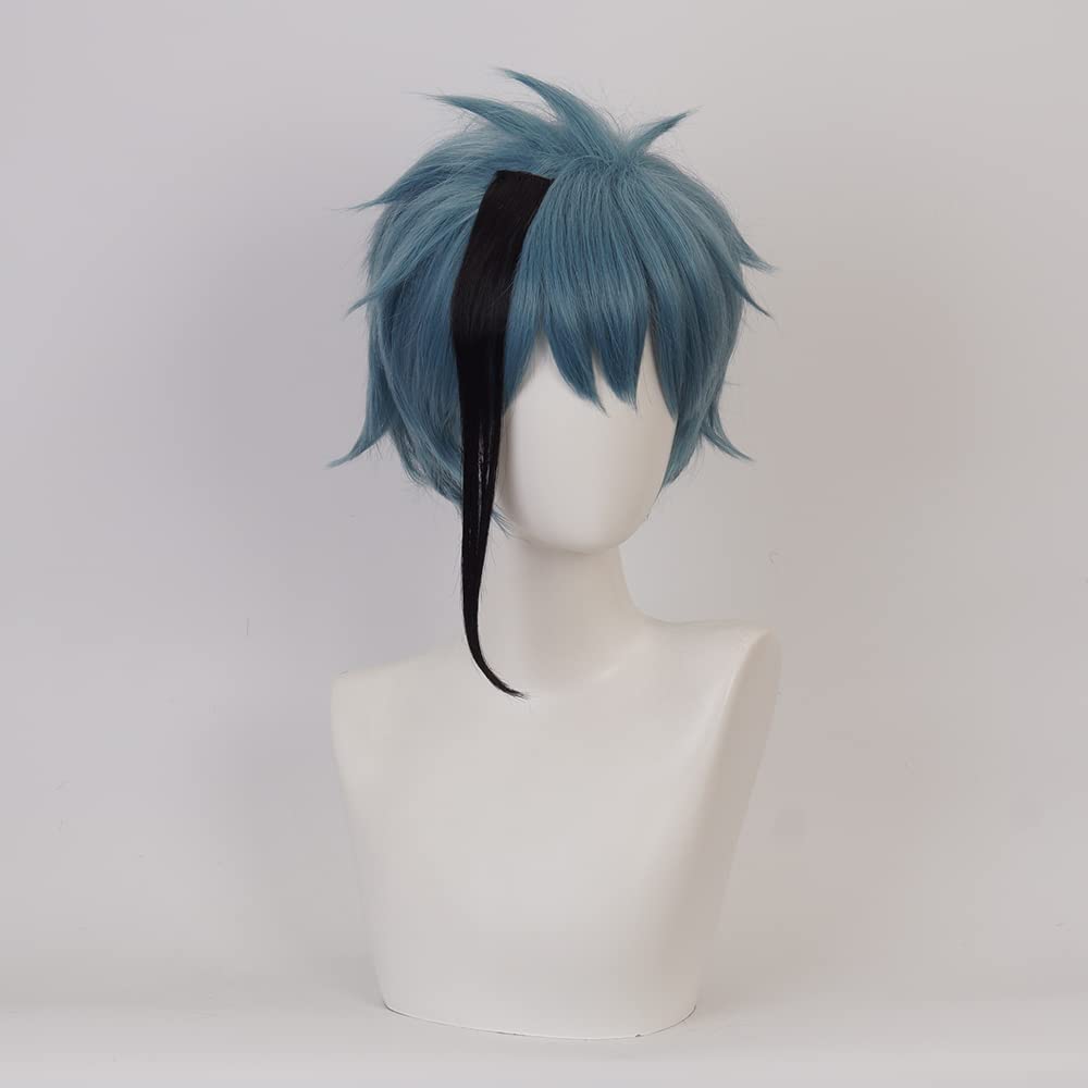Dark Blue Right Highlight Black Short Wig Heat Resistant Synthetic Universal Costume Hairs for Women Men Halloween Chiristmas Comic Con Replacement Wigs - Image 3