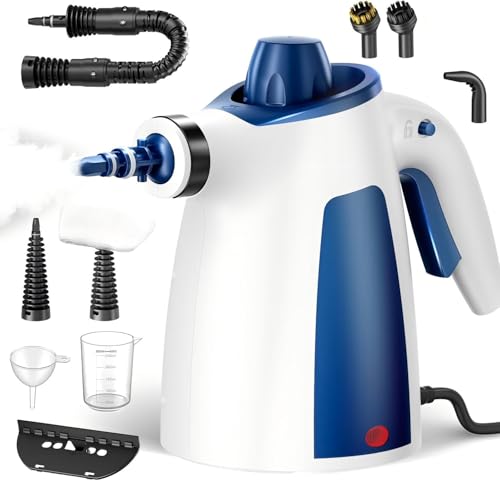 Upgraded 1050W Powerful Steam Cleaner, Pressurized Handheld Multi-Surface Natural Steamer with 12PCS Accessories & Safety Lock, 350ML Large Capacity for Home, Kitchen Instant Dissolves Grime & Grease