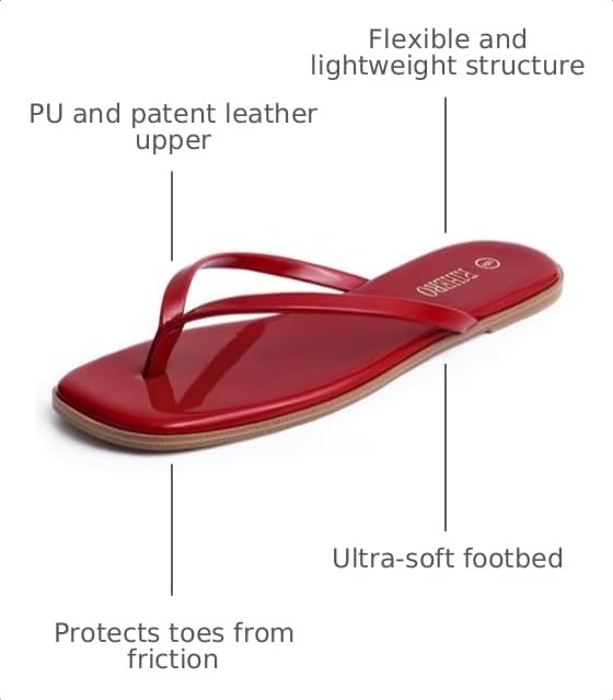 Image of Rihero Flip Flops for Women Comfortable Square Toe Beach Sandals Slip On Leather Thong Flat Sandals Dressy