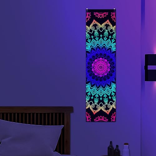 Alishomtll Blacklight Mandala Tapestry Wall Hanging UV Reactive Bohemian Vertical Wall Tapestry Indian Peacock Trippy Hippie Psychedelic Tapestry for Bedroom Living Room 47.2x12.8in (120x32.5cm)