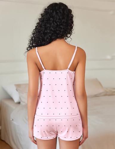 Image of Ekouaer Pajama Sets for Women Cute Printed Lace Cami Pj Shorts Set | Summer 2 Piece Sleepwear, Lightweight Lingerie Nightwear, Soft Loungewear, Adjustable Straps, V-neck