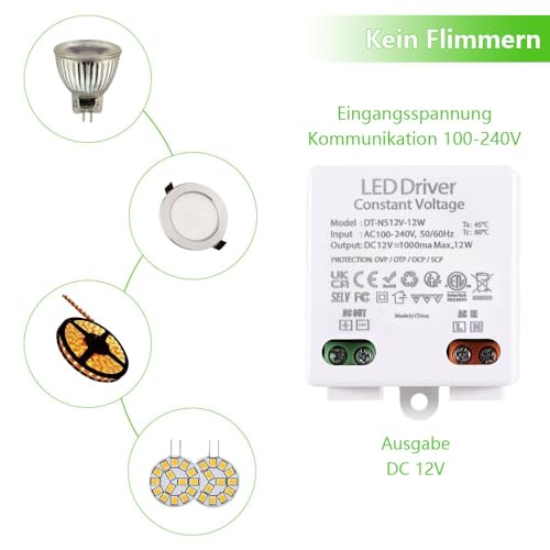 2 Pcs LED Mini 12V/DC 12W Gleichstromtreiber, 0-10W für Lampen und Beleuchtungen, elektronischer Trafo
