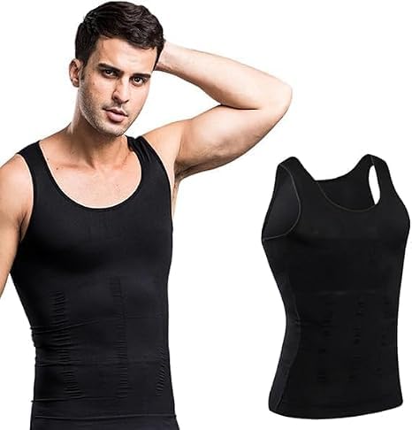 Men's Compression Body Shaper Vest | Slimming Tummy Tucker Tank Top | Seamless Chest & Belly Control Shapewear | Stretchable Sleeveless Slim Fit Innerwear | Black-picture-18