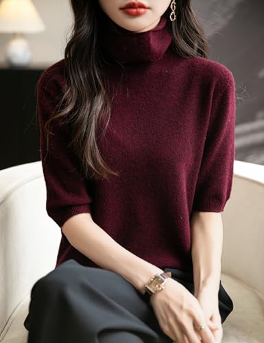 Women's Turtleneck 100% Merino Wool Spring Fall Winter First-Line Ready to Wear Seamless Knit Short Sleeve Sweater2