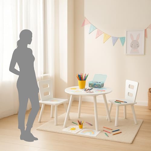 Table avec 2 chaises Relaxdays pour enfants en MDF blanc