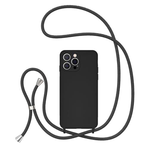 UEEBAI Lanyard Case for iPhone 16 Pro 6.3, Crossbody Liquid Phone Cover Necklace Cord Strap Soft Shockproof Protective Case - Black