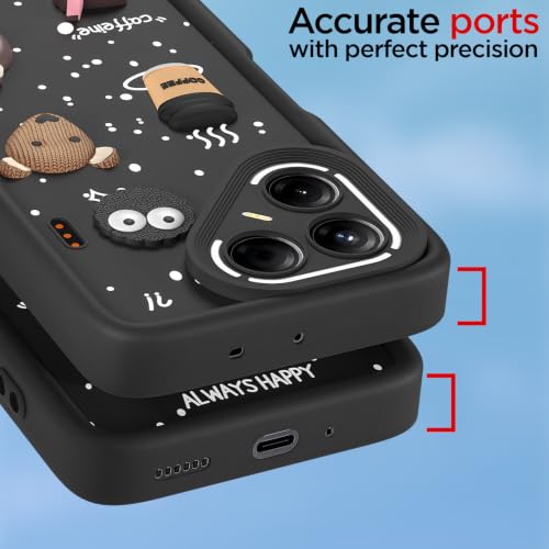 Image of Outlouders Back Cover for Tecno Pova 7 5G | 3D Cartoon Bear Cute Fun Silicone Full Body Protection Bumper Case (Black)