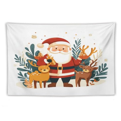 HighonHi Christmas Santa Claus And His Reindeer Wall Tapestry 60"x90"