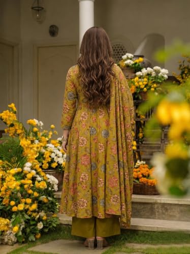Image of ANNI Designer Kurta Set for Women Viscose Blend Printed | Kurti Set for Woman | Umbrella Kurta Palazzo Dupatta 3 Piece Outfit | Square Neck 3 /4 Sleeve Regular Fit Ethnic Dress Stylish Clothing