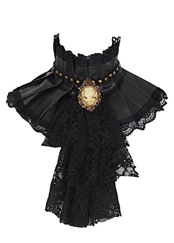 Punk Rave Jabot noir amovible en simili avec camée et tour de cou en dentelle noire, XS-M Cover