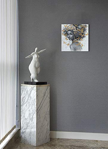 Black Women Art African American Wall Art For Bedroom Black Woman Portrait With Earrings Portrait Picture Golden Butterfly Black And White Canvas Print Framed Artwork For Wall Decor Bedroom Bathroom 12"X12" #TOP5