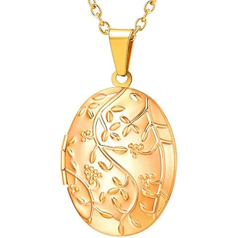 U7 Mum Necklaces Gold Locket Photo Pendant Chains Flower Oval Womens Memory Gift Lockets Necklace Cover