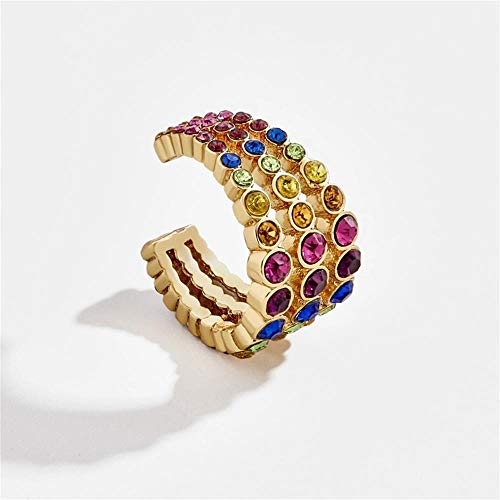 1 Pair Bohemian Rainbow C-Shaped Rhinestone Crystal Ear Cuff Hoop Earrings Boho Ethnic Colorful Geometric Circle Round Clip Earring Gold Earcuff For No Piercing Women Girl Wedding Party Jewelry #TOP2