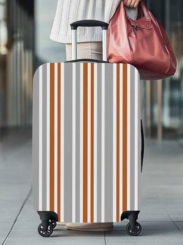 Orange Gray Stripes Travel Luggage Cover, Contrast Geometric Anti-scratch Elastic Luggage Covers For Suitcase Protector, Washable Baggage Covers2