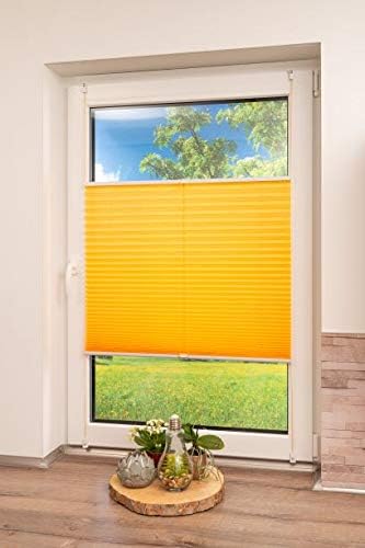 Klemmfix Pleated Blind, Yellow, 45 x 210 cm (W x L), Light Protection, Modern Crushed Look