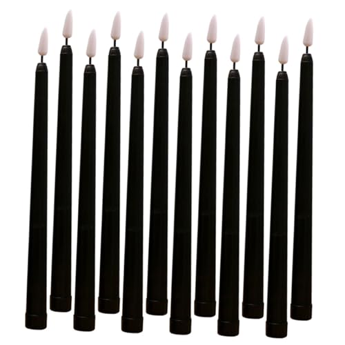 Bougies Coniques LED sans Flamme Lot de 12 Chandeliers Noirs à Piles pour Maison