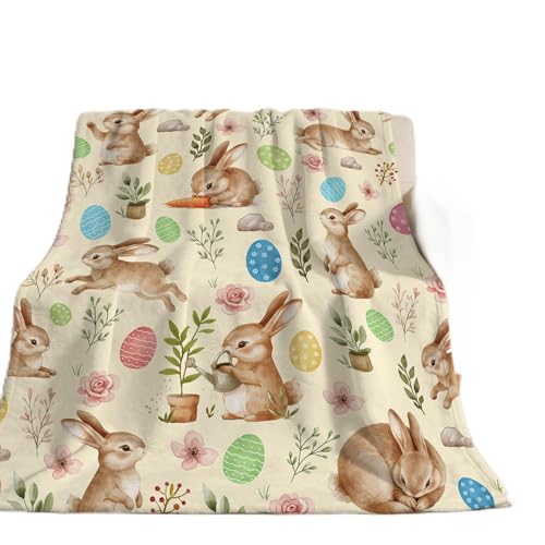 Twidels Ostergeschenk Kuscheldecke Ostergeschenk Mann 130 X 150 Cm Süße Weich Warme Osterhasen Decke Ostergeschenke Für Frauen Kaninchens Floral Flanell Kuscheldecke Für Sofa, Picknick, Bettdecke