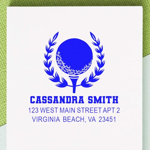 Image of Golf Champion Crest Pre-Inked Address Stamp - Envelope Address Stamp | Made to Order Pre Inked Stamper. Country Club Stamp. Choice of 5 ink colors. 3 lines of custom text. Laser-cut lettering.