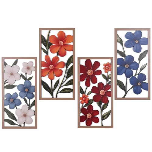 suruim Boho Wall Art Set of 4, Abstract Geometric Wooden