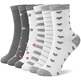 6 Pairs Cotton Crew Socks for Women, Breathable Novelty Funny Striped Dot Casual Cute Calf Socks Size 6-12