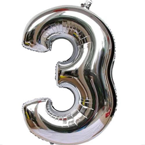Balão de número metalizado prata gigante - 75 cm (CLIQUE e escolha seu número) (3, PRATA)