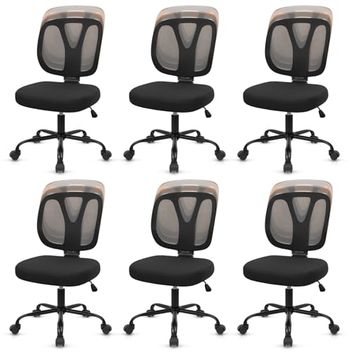 Image of CLATINA Armless Home Office Chair, 360 Swivel Rolling Desk Chair with Lumbar Support and Wheels, Adjustable Height Mesh Back Small Ergonomic Computer Task Chair for Conference Waiting, Black(6 Pack)