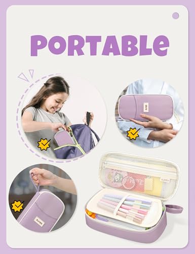Image of SUNEE Cute Pencil Case, Aesthetic Pen Pouch, Colored Large Pencil Bag with Zipper, Kawaii Stationery Storage and Organizer, School Supplies for Teen and Adult Girls, Purple