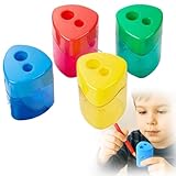 Anspitzer mit Behälter, 4 Pcs Spitzer mit Dose, Doppellöchern Bleistiftspitzer für Dicke und Dünne Stifte, Anspitzer Kinder, Dosenspitzer Dicke und dünne Stifte für Schule Büro (Triangle)